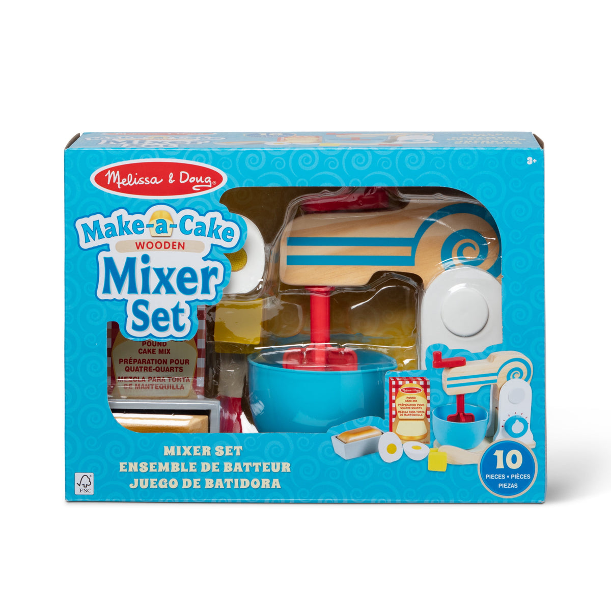Melissa & Doug Wooden Make-a-Cake Mixer Set (11 pcs) - Play Food and Kitchen Accessories - FSC Certified