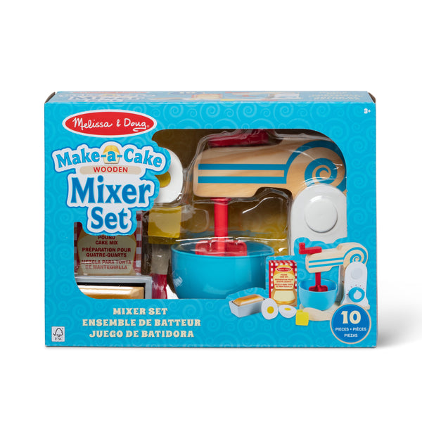 Melissa & Doug Wooden Make-a-Cake Mixer Set (11 pcs) - Play Food and Kitchen Accessories - FSC Certified