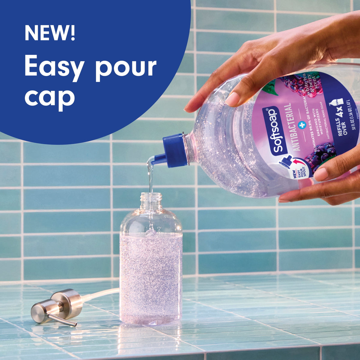 Softsoap Antibacterial Liquid Hand Soap, New Easy Pour Spout, White Tea and Berry Scent, 50 fl oz