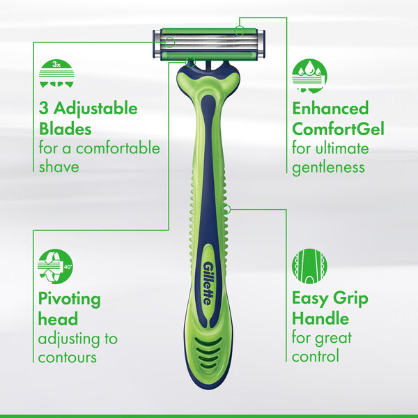 Gillette Sensor 3 Sensitive Men 3 Blade Disposable Razor,8 count