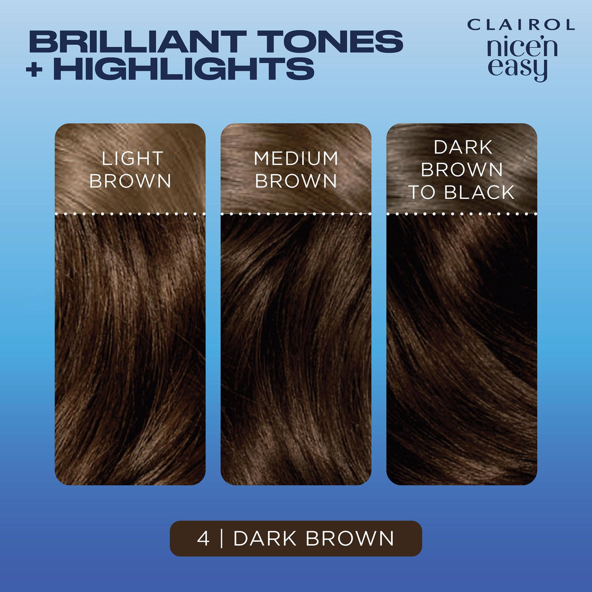Clairol Nice'n Easy Permanent Hair Color Cream, 4 Dark Brown, Hair Dye, 1 Application