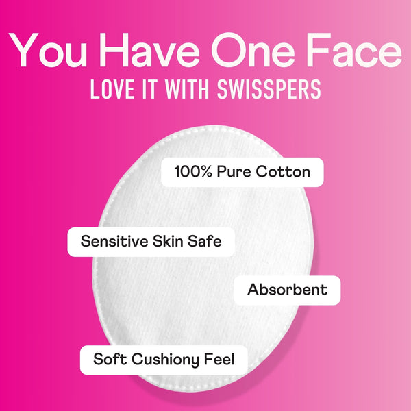Swisspers Premium Cotton Ovals, 100% Chlorine-Free, Dermatologist Tested, Soft & Hypoallergenic Cotton Pads, Vegan, Sensitive Skin Safe, 50 Count