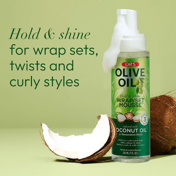 ORS Olive Oil Wrap/Set Mousse 7oz, All Hair Types, Defines, Soft Hold, Women, Shine Enhancing