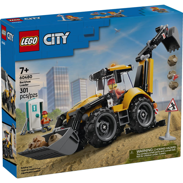 LEGO City Yellow Backhoe Loader Construction Building Toy 60480, Ages 7+