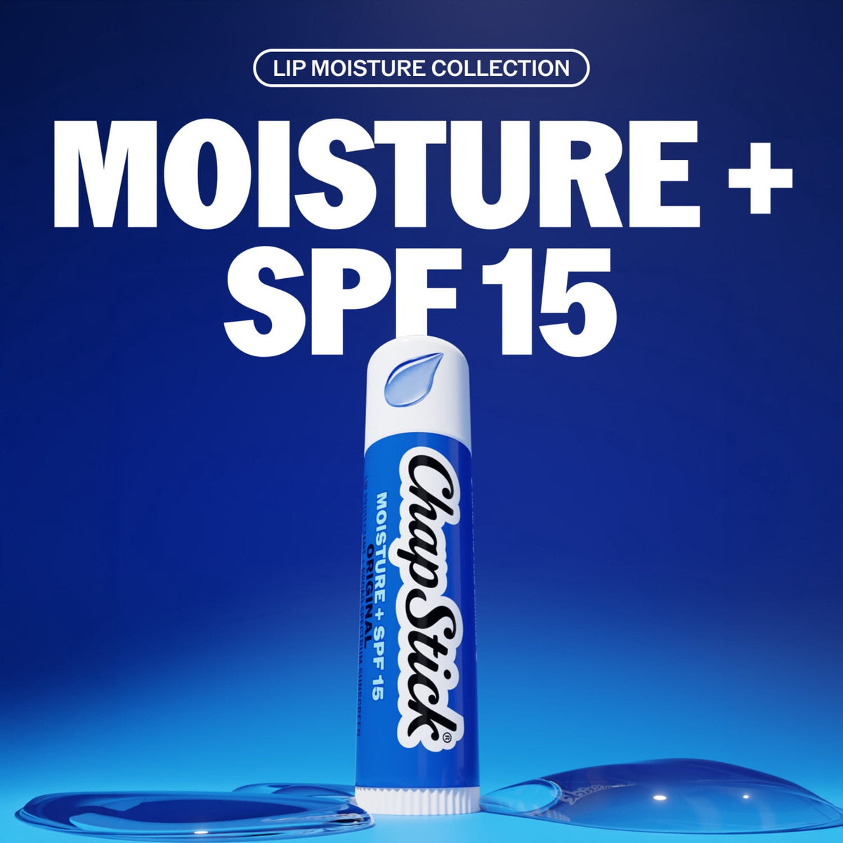 ChapStick Moisture + SPF 15 Lip Protectant with Broad Spectrum Sunscreen, Relieves Dryness, 24 Hour Moisture, Hydrating Lip Balm, 0.15 oz