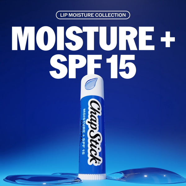 ChapStick Moisture + SPF 15 Lip Protectant with Broad Spectrum Sunscreen, Relieves Dryness, 24 Hour Moisture, Hydrating Lip Balm, 3-Pack, 0.15 oz Each