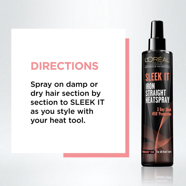 L'Oreal Paris Advanced Hairstyle SLEEK IT Iron Straight Heat Spray, Anti-Frizz, 5.7 fl oz