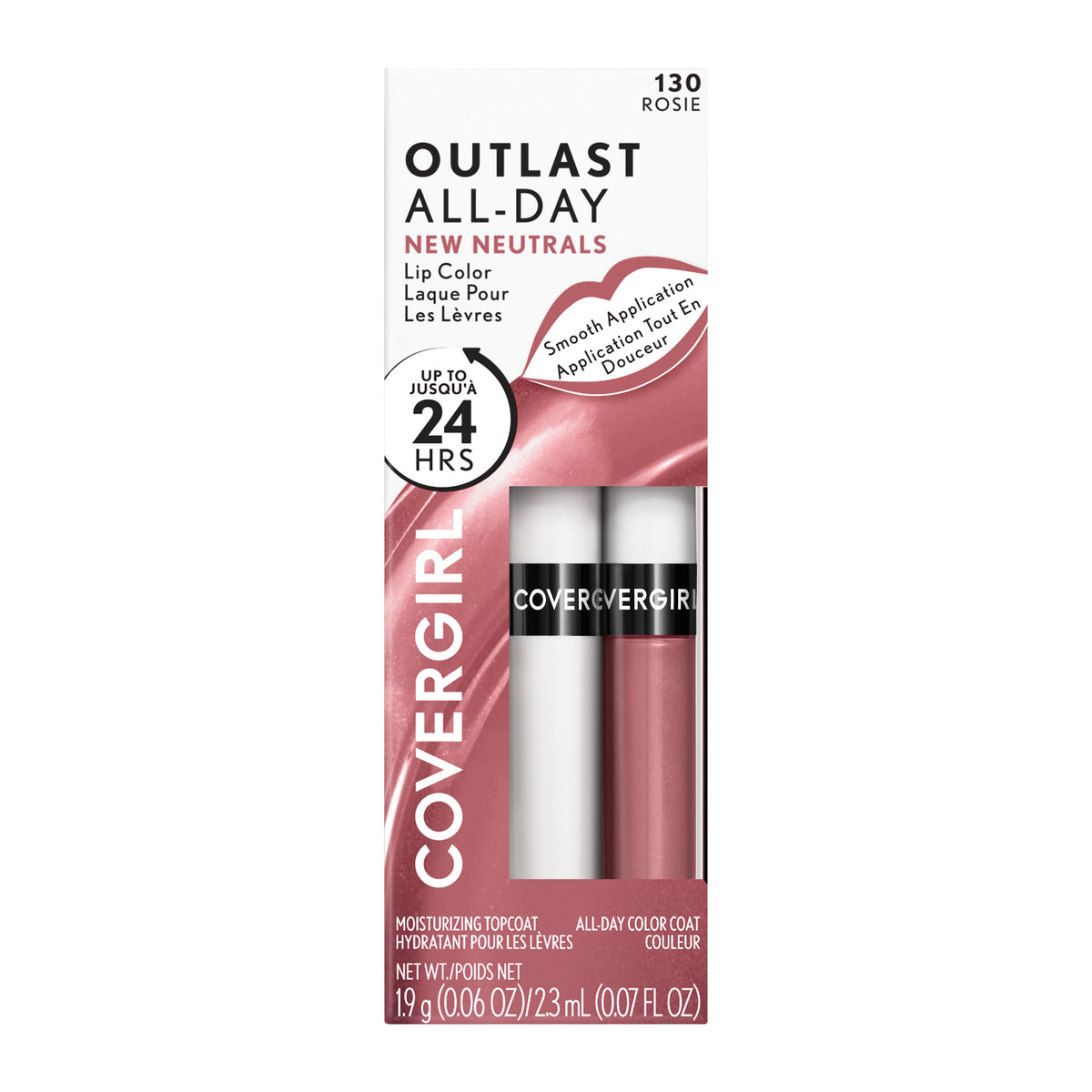 COVERGIRL Outlast All-Day Lip Color Liquid Lipstick and Moisturizing Topcoat, Longwear, Rosie, Stays On All Day, Moisturizing Formula, Cruelty Free