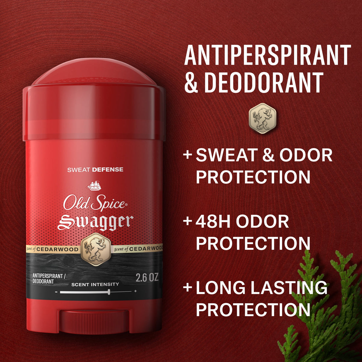 Old Spice Deodorant for Men, Antiperspirant, Swagger, 24/7 Sweat Defense, 2.6 oz, 2-Pack