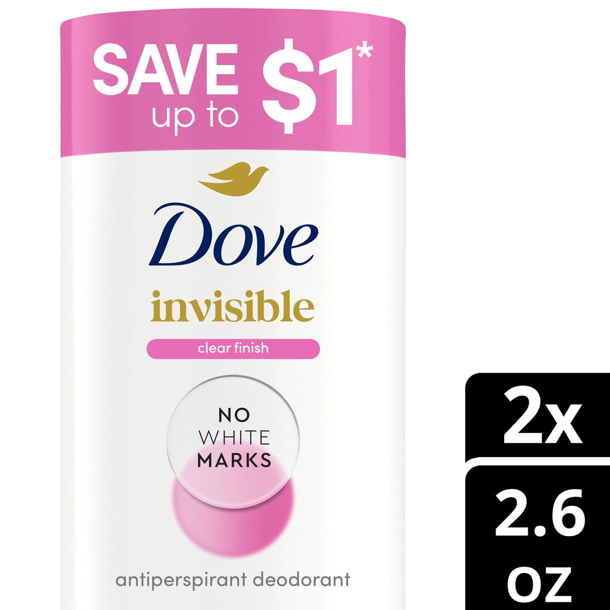 Dove Advanced Care Antiperspirant Deodorant Stick Clear Finish, 2.6 oz Twin Pack