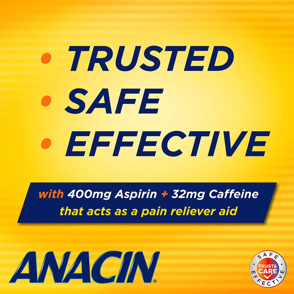 Anacin Fast Pain Relief Pain Reducer Aspirin Tablets, 100 Tablets