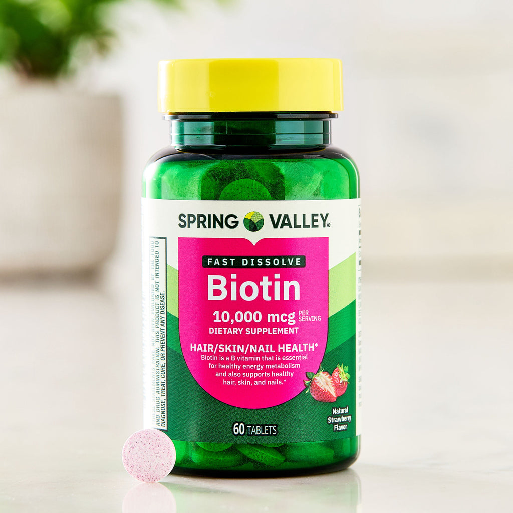 Spring Valley Biotin 10,000 Mcg Fast-Dissolve Tablets for Hair, Skin & Nails, 60 Count