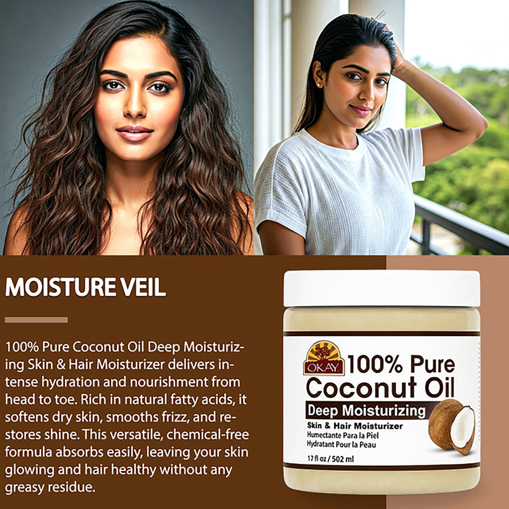 Okay Pure Naturals Pure Coconut Oil for Hair and Skin, Nourishing Hair Conditioner & Skin Moisturizer, 17 fl oz