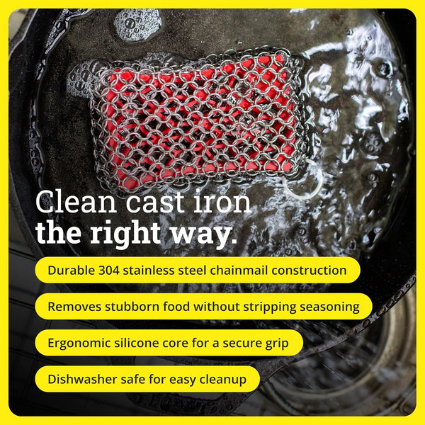 Lodge Chainmail Scrubbing Pad Stainless Steel Red