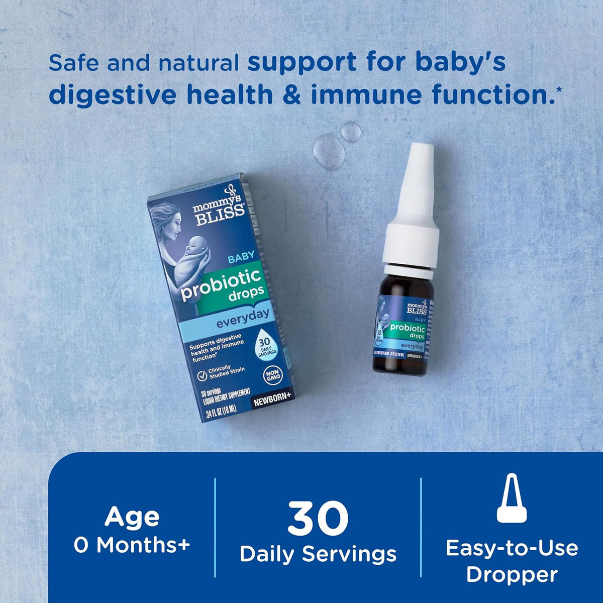 Mommy's Bliss Baby Probiotic Drops Everyday - Gas, Constipation, Colic Symptom Relief - Newborns & Up - Natural, Flavorless, 0.34 Fl Oz