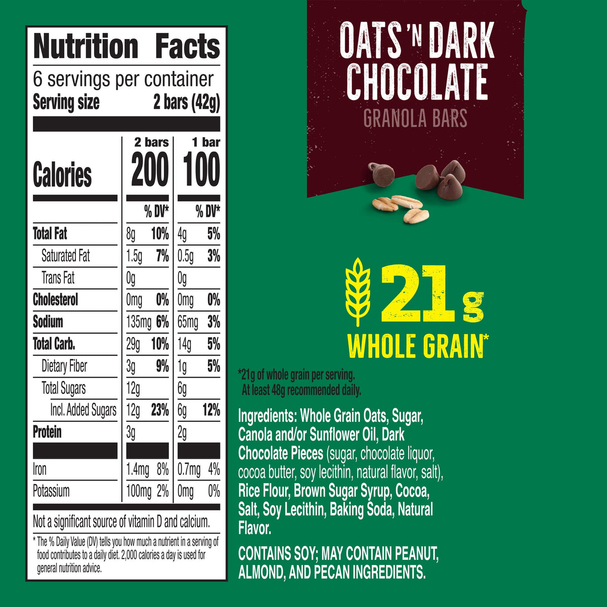 Nature Valley Crunchy Granola Bars, Oats 'n Dark Chocolate, 12 Count, 8.94 oz (6 Pouches)