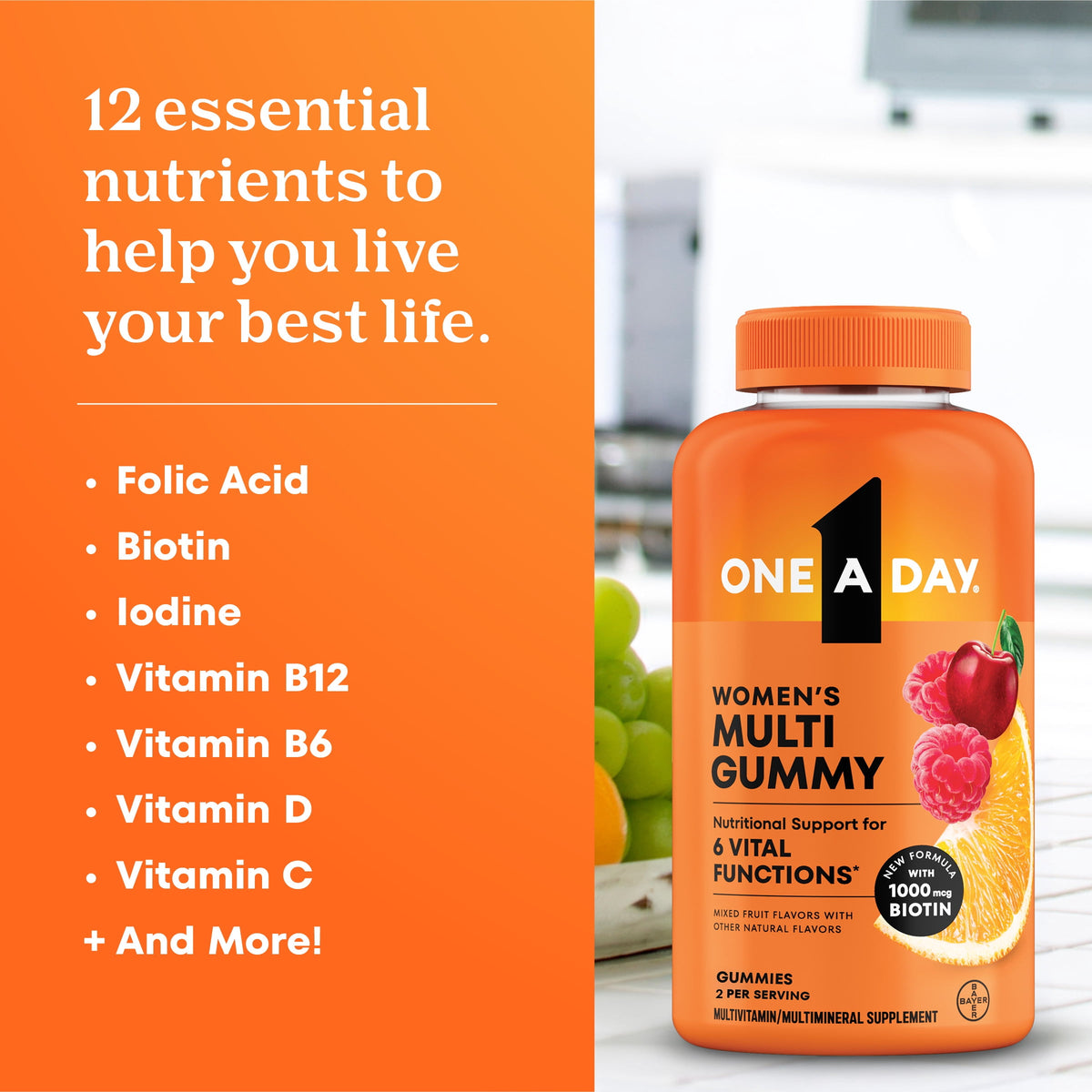 One A Day Womens Multivitamin Gummy with 1000mcg Biotin, for Hair, Skin & Nails, 170 Count