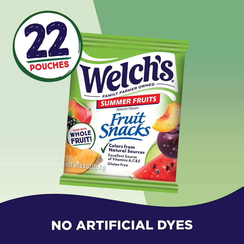 Welch's Fruit Snacks, Summer Fruits, Soft Gluten Free Kids Snacks, 0.8 oz, 22 Count