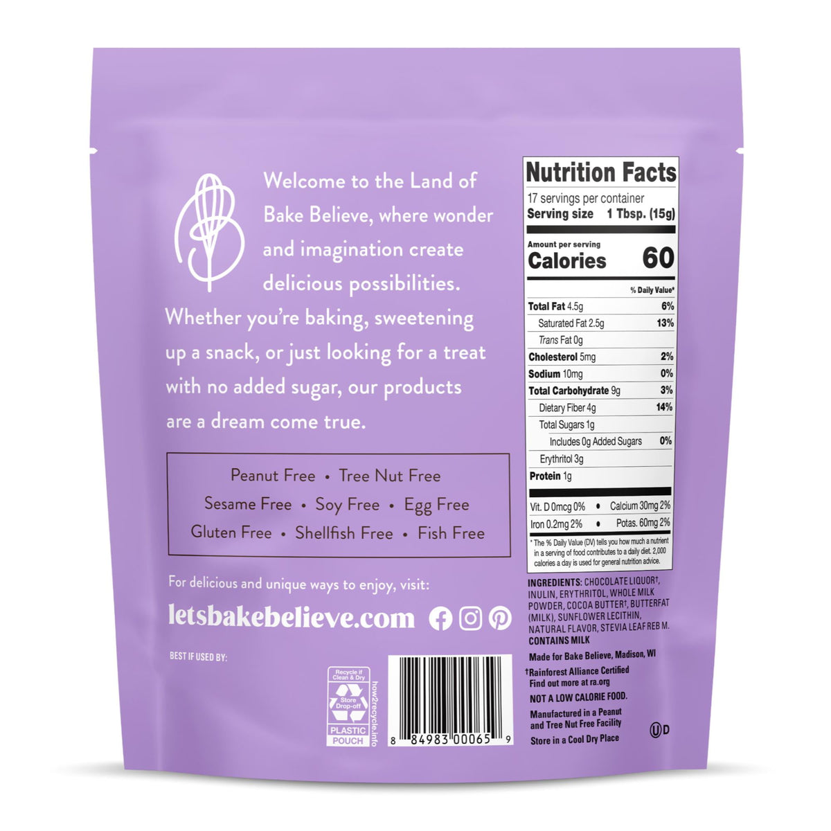 Bake Believe, Keto-Friendly, Milk Baking Chips, 9 oz Bag