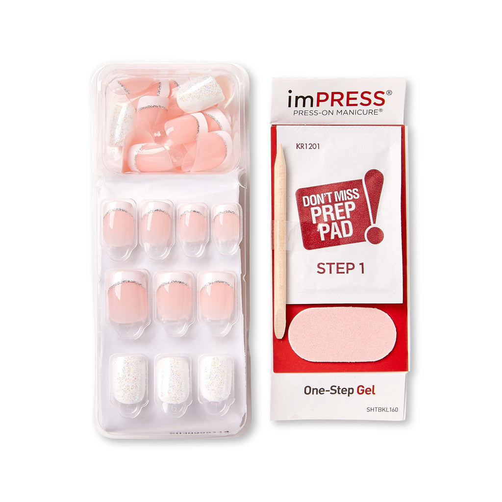 Kiss Impress Petite Square Press on Nails, White, 30 Pieces