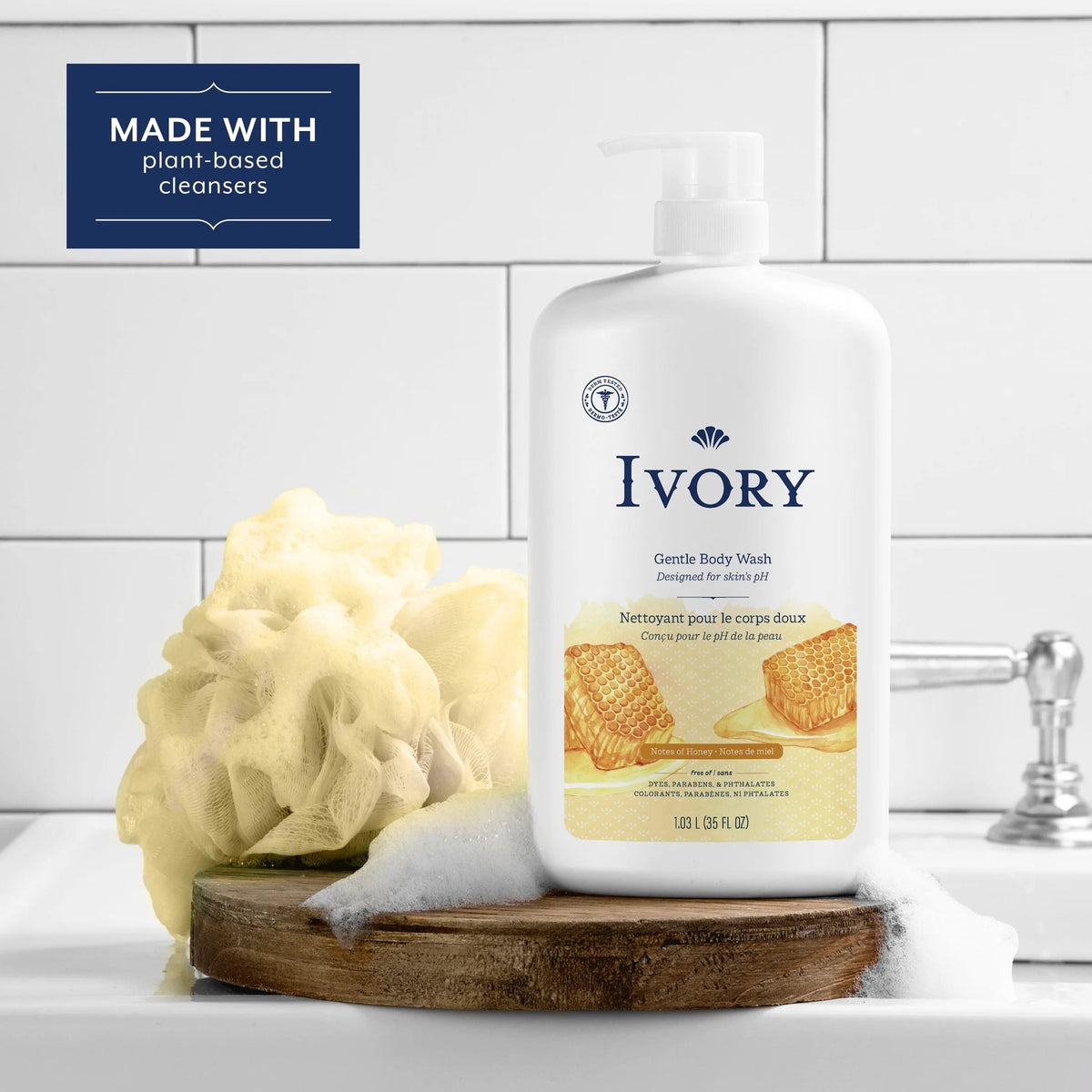 Ivory Mild & Gentle Body Wash, Milk & Honey Scent, for All Skin Types, 35 fl oz