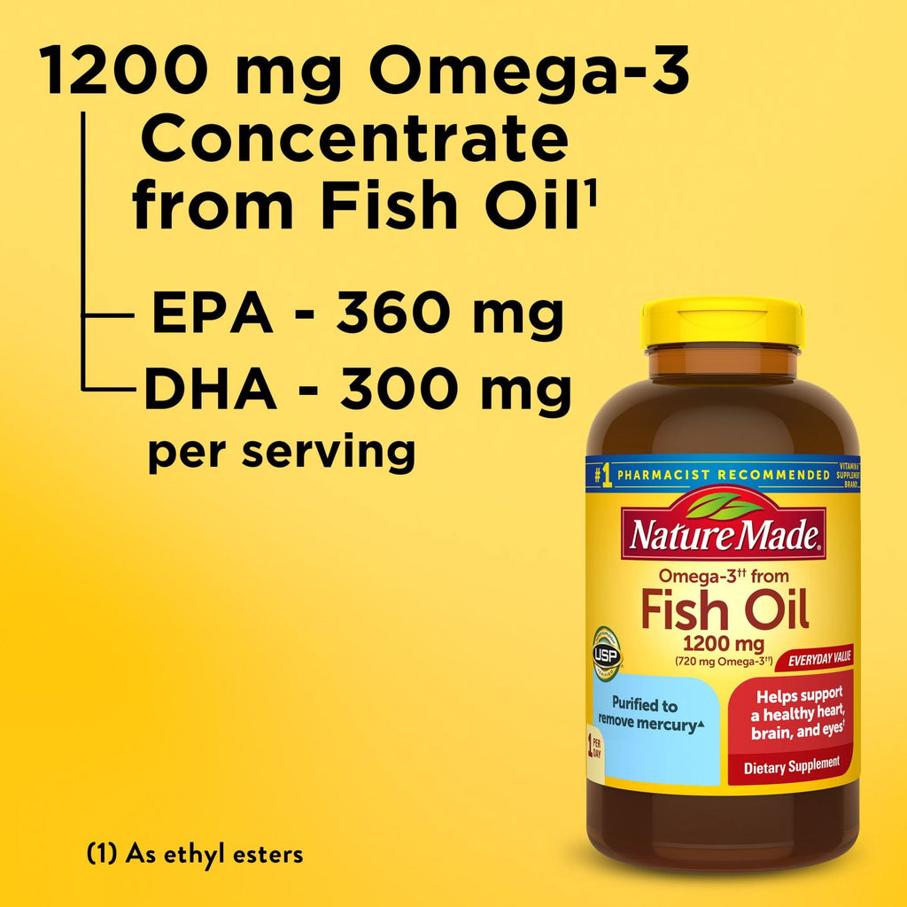 Nature Made Omega 3 Fish Oil 1200mg One per Day Softgels, Fish Oil Supplements, 290 Count