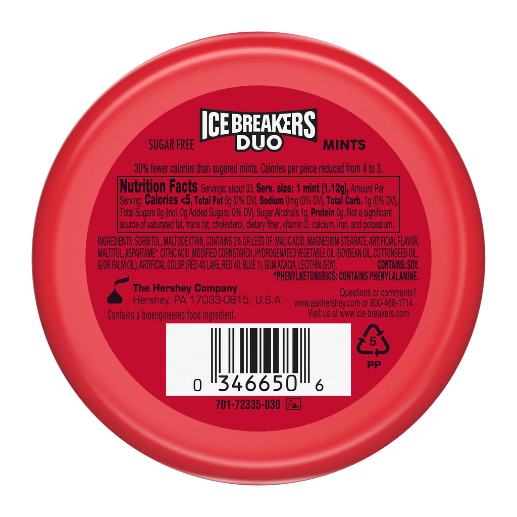 Ice Breakers Duo Fruit Plus Cool Strawberry Sugar Free Mints, Tin 1.3 oz