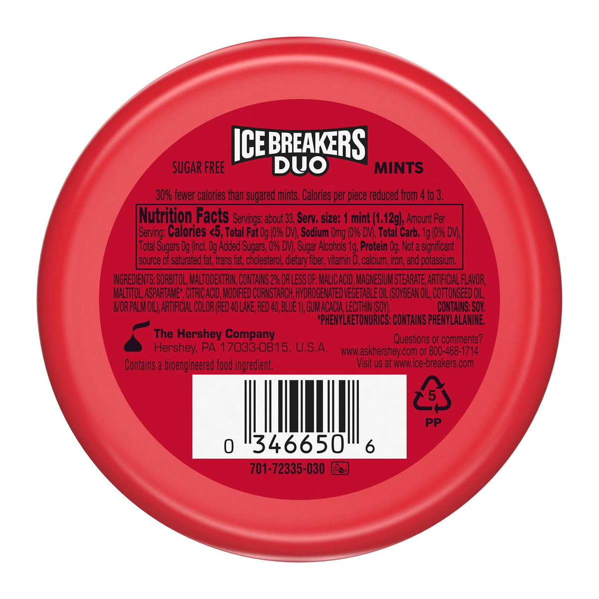 Ice Breakers Duo Fruit Plus Cool Strawberry Sugar Free Mints, Tin 1.3 oz