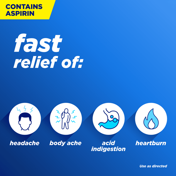 Alka-Seltzer Heartburn Relief and Pain Relief, Aspirin + Antacid Effervescent Tablets, 72 Count