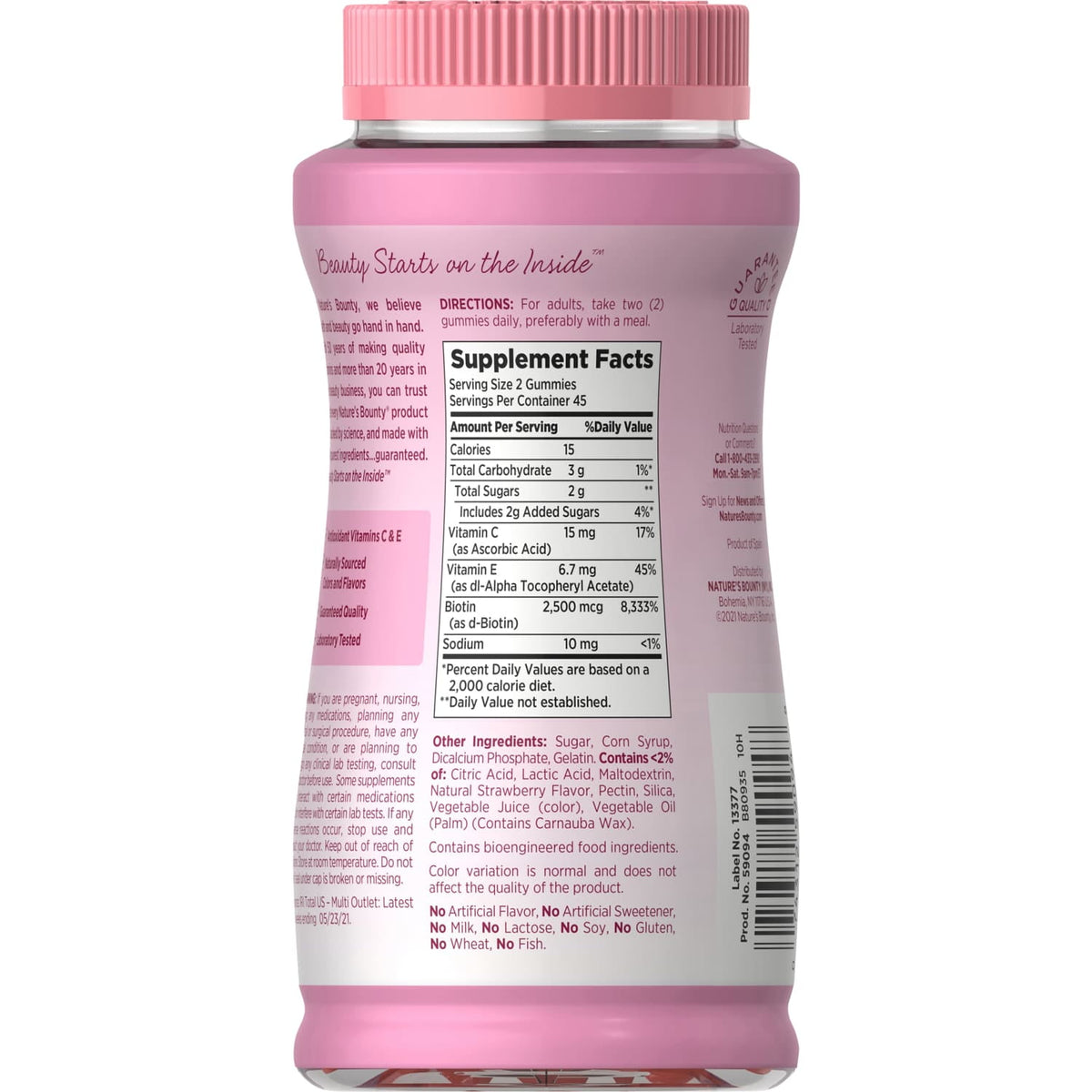 Nature's Bounty Optimal Solutions Hair Skin and Nail Vitamins With Biotin, Women's Multivitamin, Strawberry Gummies, 90 Count