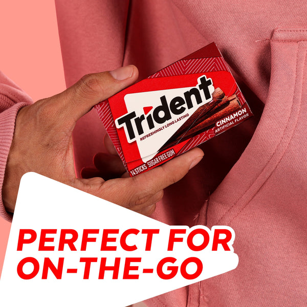 Trident Sugar Free Gum, Cinnamon, 3 Packs of 14 Pieces (42 Total Pieces)