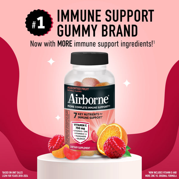 Airborne 750mg Vitamin C Immune Support Gummies, Multivitamin Supplement, Assorted Fruit Flavor, 21 ct