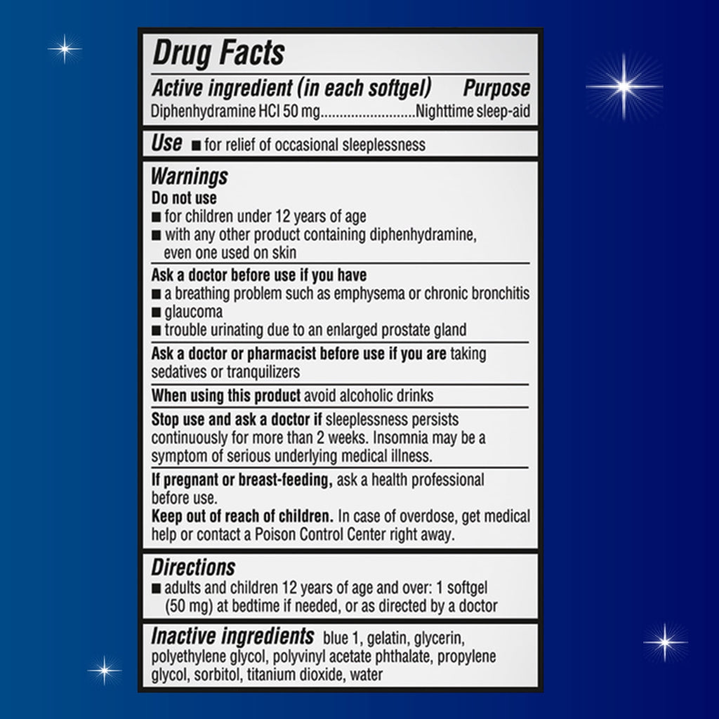 Unisom SleepGels Diphenhydramine HCL Softgel Sleeping Pills, Nighttime Sleep Aid, 50 mg, 60 Count