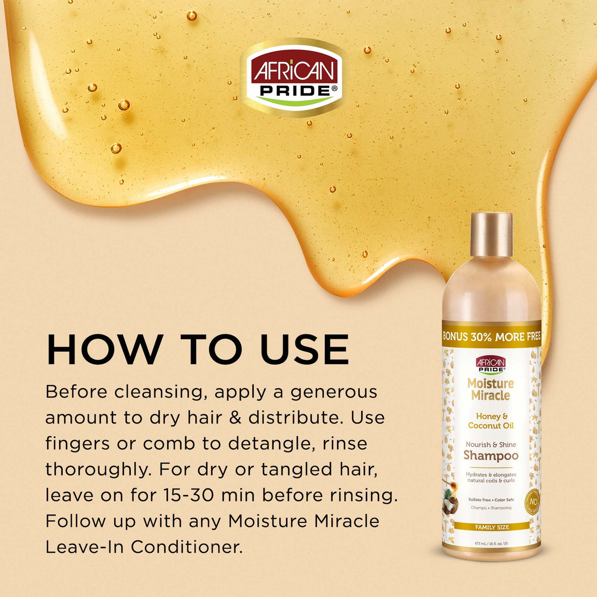 African Pride Moisture Miracle Shine Enhancing Nourishing Daily Shampoo  16 fl oz