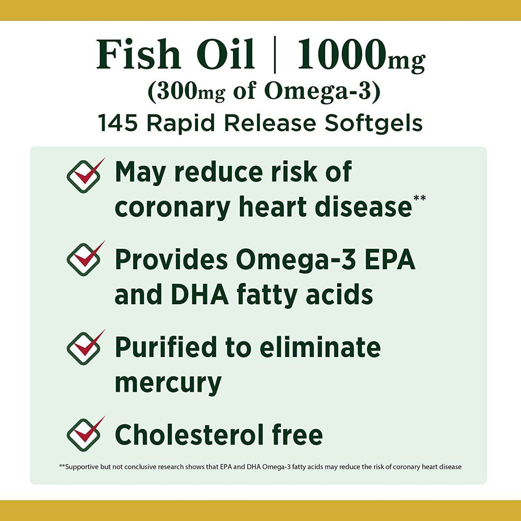 Nature's Bounty Fish Oil, 1000 mg, Rapid Release Softgels, 145 ea - OTC Shoppe Express