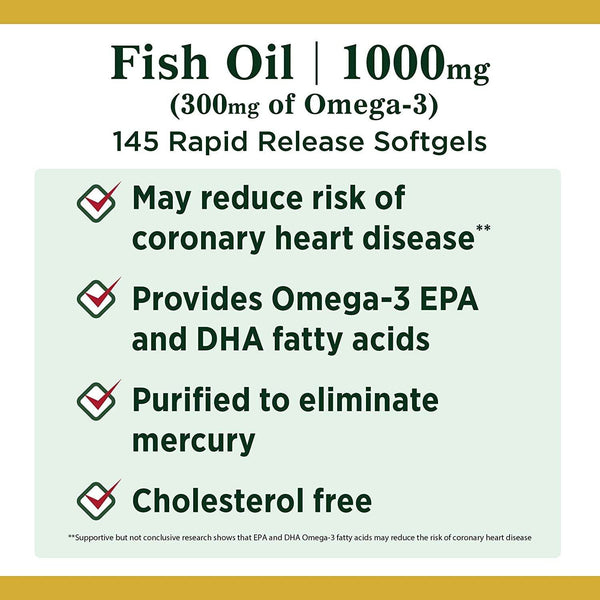 Nature's Bounty Fish Oil, 1000 mg, Rapid Release Softgels, 145 ea - OTC Shoppe Express