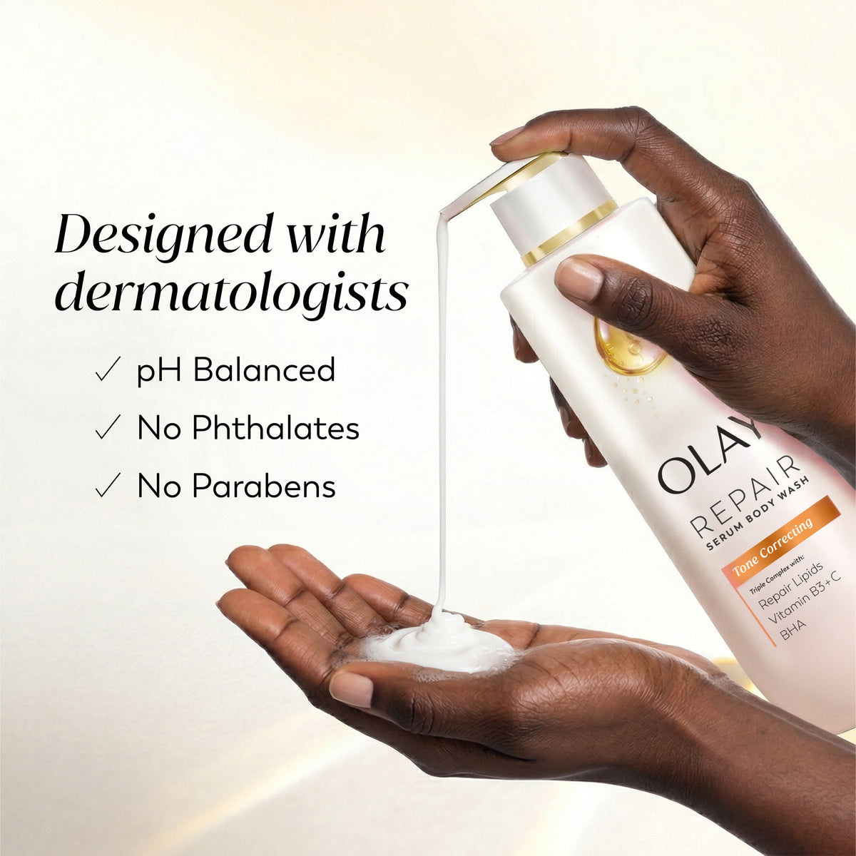 Olay Tone Correcting Repair Serum Body Wash, Triple Complex with Repair Lipids, Vitamin B3 + C and BHA, 20 fl oz
