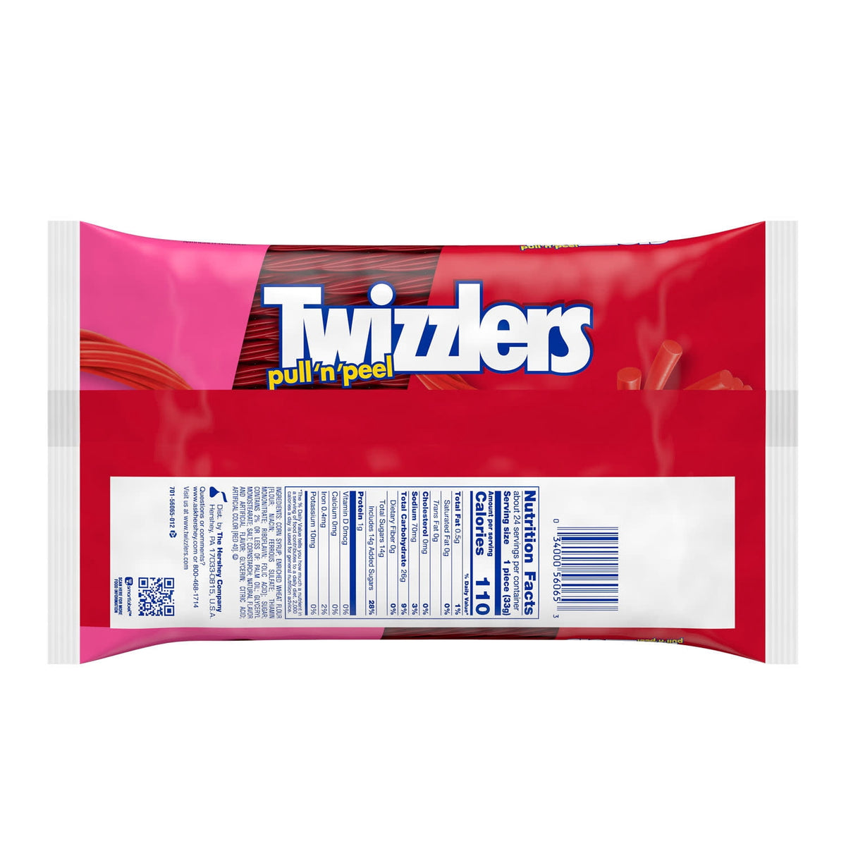 Twizzlers Pull 'N' Peel Cherry Flavored Licorice Style Chewy Candy, Big Bag 28 oz