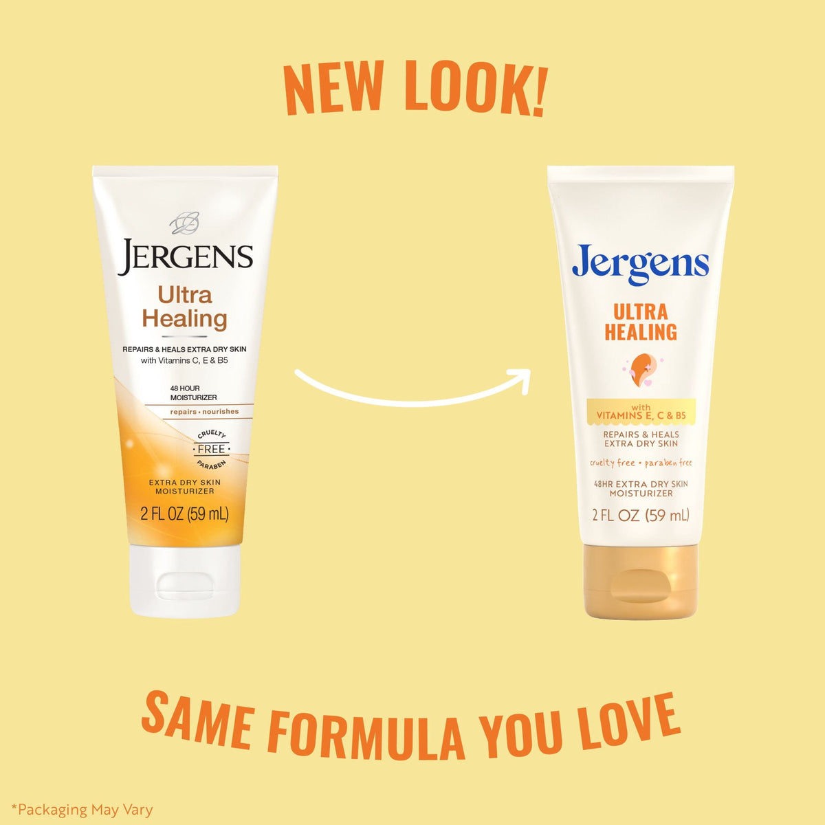 Jergens Ultra Healing Hand and Body Lotion Dry Skin Moisturizer, Vitamins C, E, B5, 2 fl oz