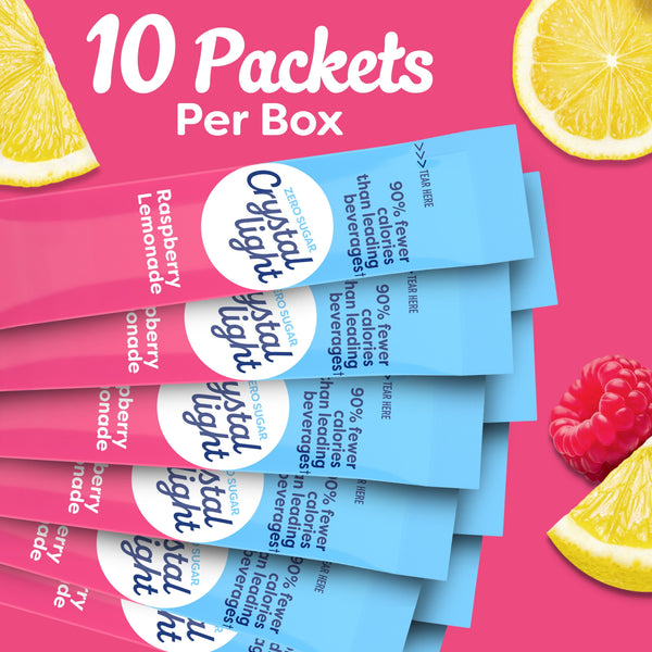Crystal Light Drink Mix, 10 Packets, for Convenient On-the-Go Flavorful Hydration, Raspberry Lemonade artificial flavor, Zero Sugar, 0.8 oz