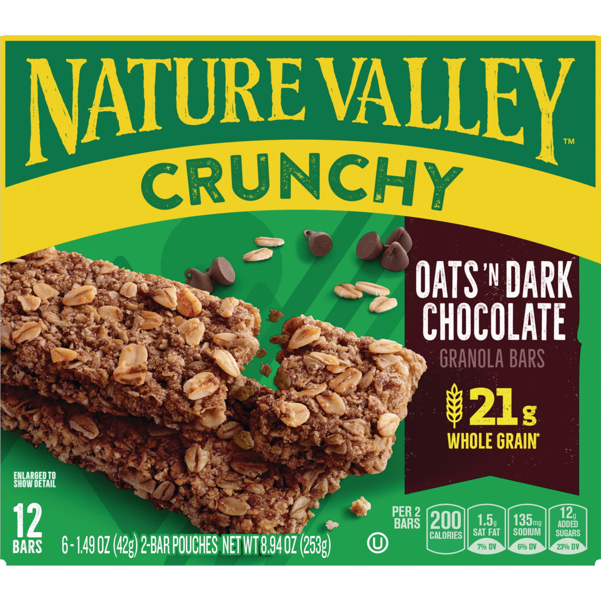 Nature Valley Crunchy Granola Bars, Oats 'n Dark Chocolate, 12 Count, 8.94 oz (6 Pouches)