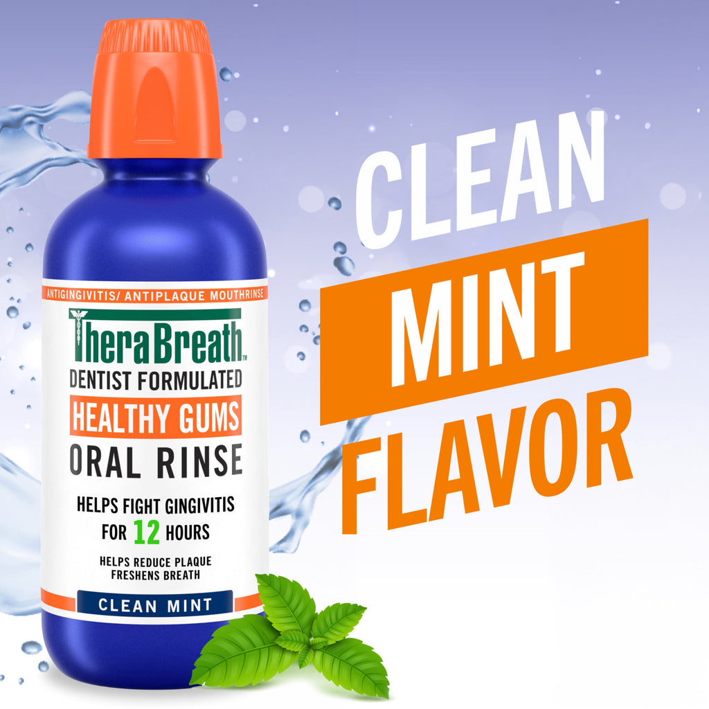 TheraBreath Healthy Gums Mouthwash, Antigingivitis Mouth Rinse for Adults, Clean Mint, 16 fl oz