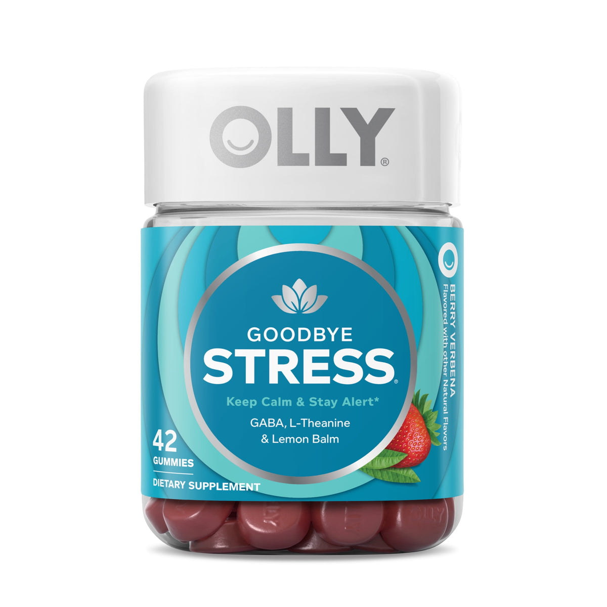 OLLY Goodbye Stress Gummy, Stress Support, GABA, L-Theanine, Lemon Balm, Chamomile, Berry, 42 Count