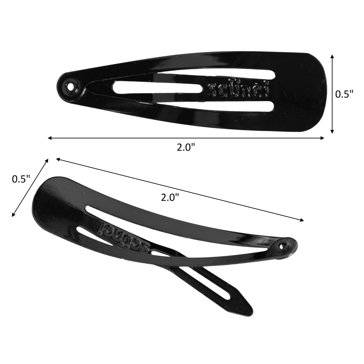 Scunci Open Center Metal Snap Clip Hair Barrettes, Black, 12 Count