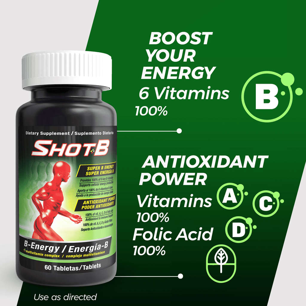 Shot B Multivitamin Complex with Antioxidants, B Vitamins A C D E, Folic Acid, Energy, Immunity, 60 Count