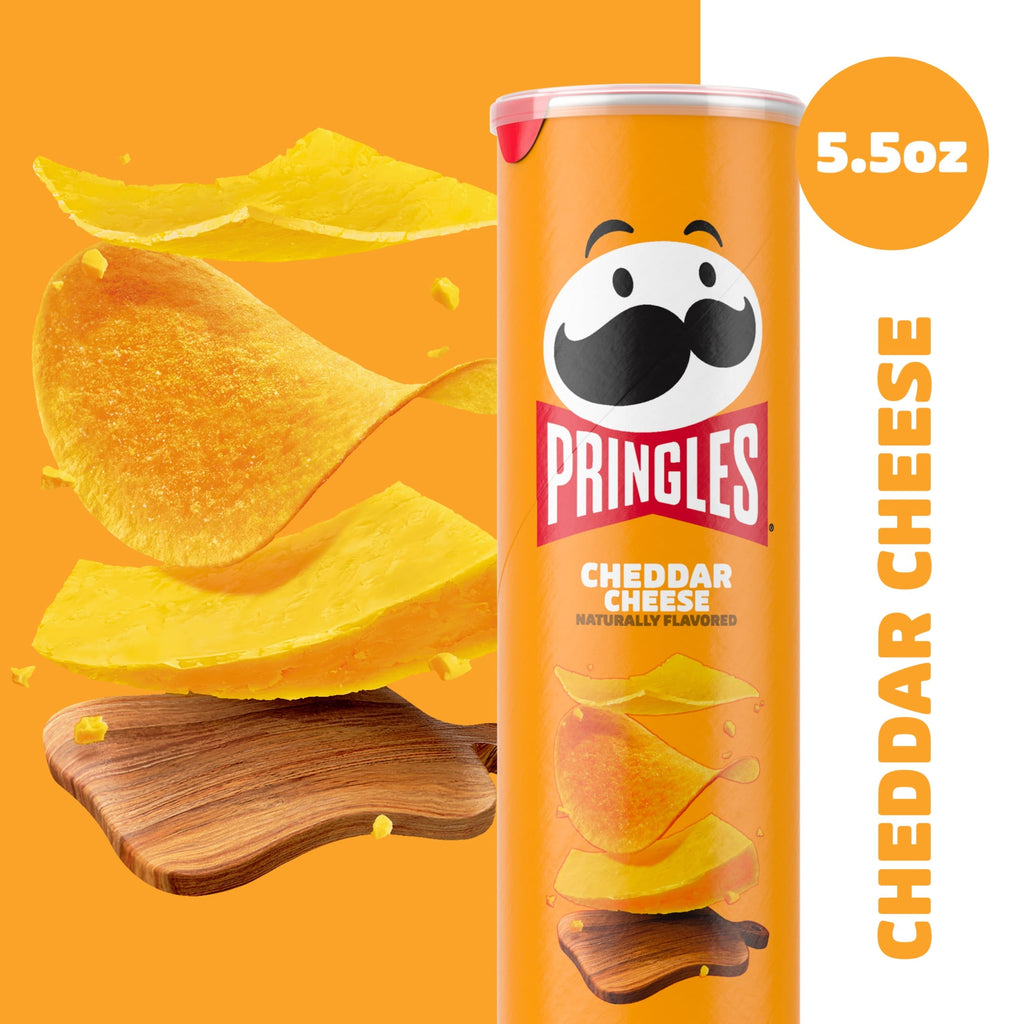 Pringles Cheddar Cheese Potato Crisps Chips, Lunch Snacks, 5.5 oz Canister