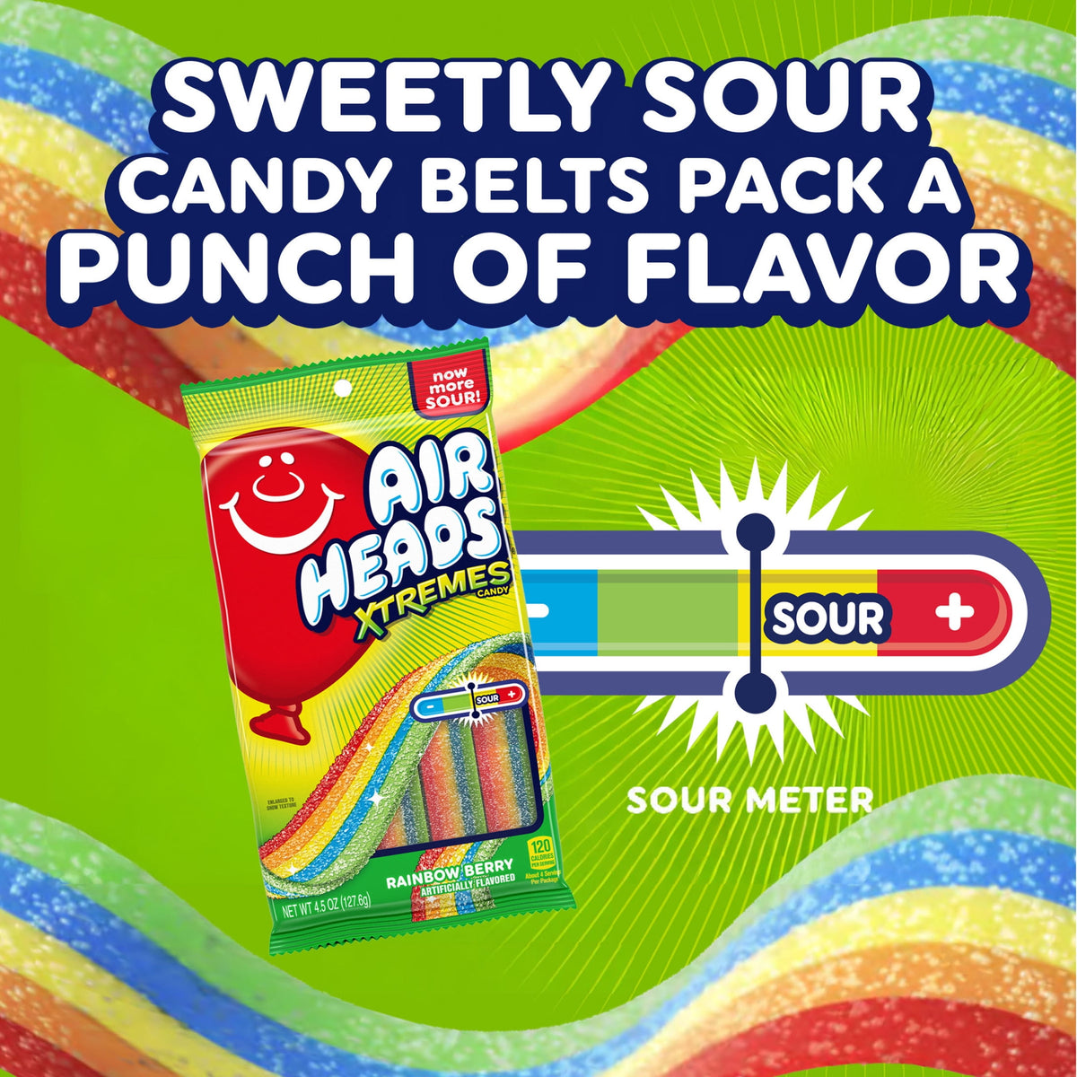 Airheads Xtremes Belts Candy, Rainbow Berry, 4.5 oz