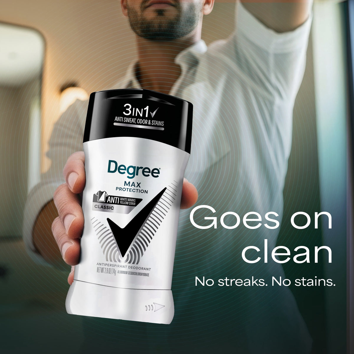 Degree 3in1 Max Protection Antiperspirant Deodorant Anti Sweat, Odor And Stains Classic 72-Hour Sweat And Odor Protection, 2.6 oz