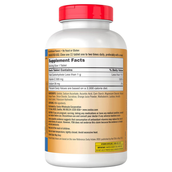 Kirkland Signature Chewable Vitamin C Tablets, 500 ea