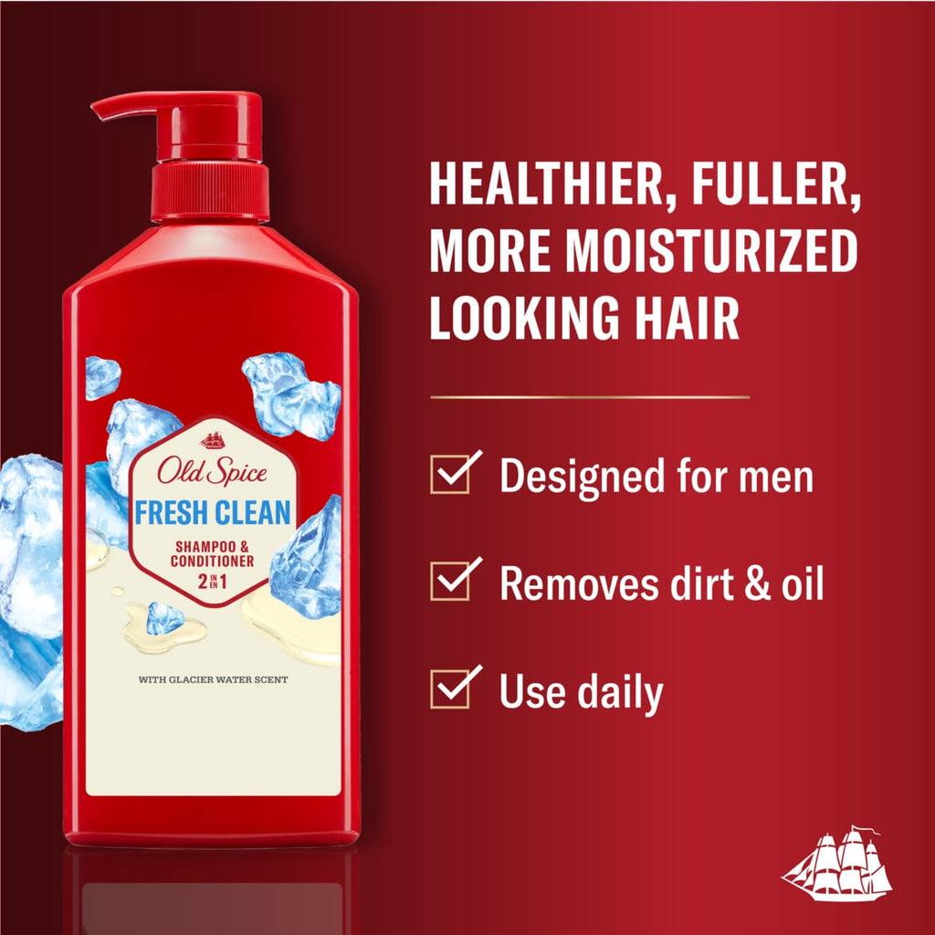 Old Spice Refresh 2 in 1 Shampoo Conditioner, All Hair Types, Hemp Seed, 21.9 fl oz